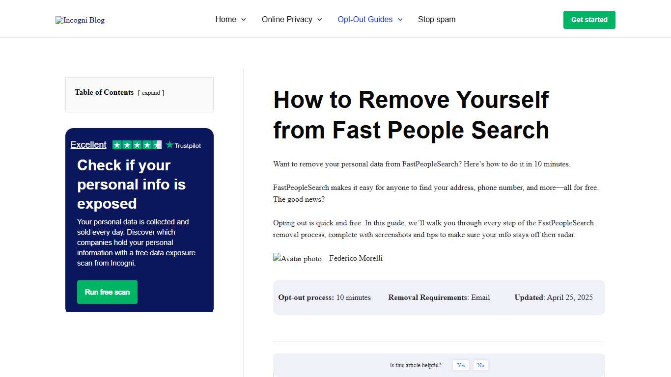 How to Remove Yourself from Fast People Search [2026] | Incogni